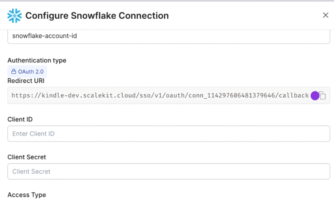 Configure Snowflake Connection with redirect URI